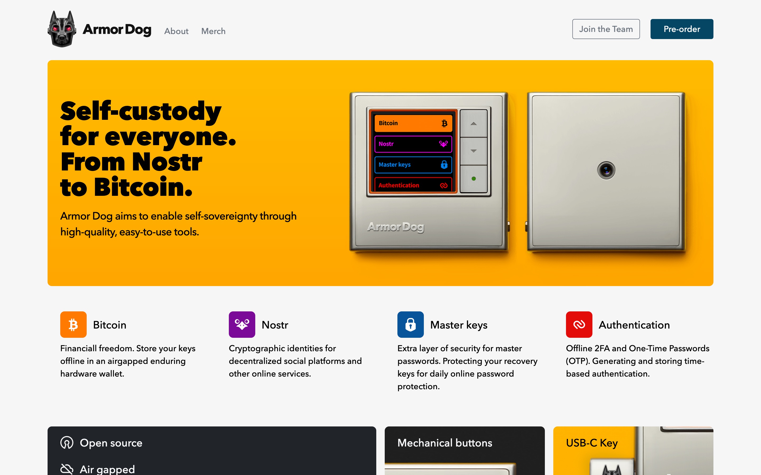 The Armor Dog website: self-custody for everyone, from Nostr to Bitcoin